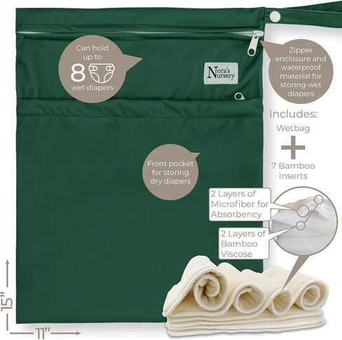 حضانة Nora's AWJ Cloth Diapers 7 مع حقيبة رطبة واحدة - غطاء مقاوم للماء ، قابلة للغسل ، قابلة لإعادة الاستخدام وحجم حفاضات الجيب القابلة للتعديل للحجم للأطفال حديثي الولادة والأطفال الصغار - في المزرعة in Kuwait
