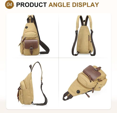 Canvas Sling Bag for Women Men, Crossbody Backpack Vintage Convertible, Rucksack Shoulder Bag W/Leather Accents for Outdoor Cycling Hiking Travel, Khaki in Kuwait