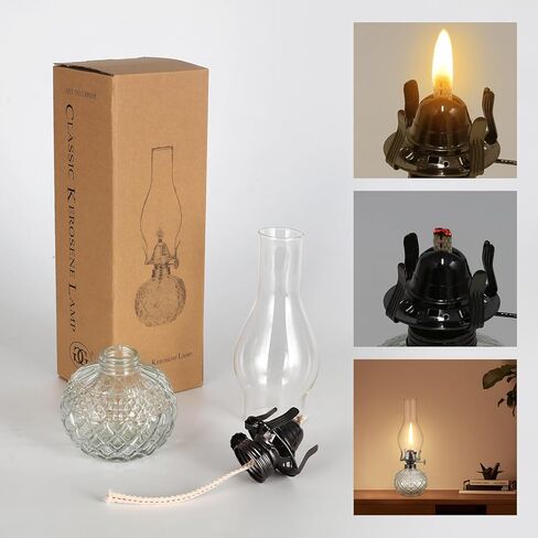 Rustic Large Oil Lamp Vintage Glass Kerosene Lamp Antique Oil Lamps for Indoor Use Emergency Lighting Decor Hurricane Lamp with Black Metal Regulator Chamber Oil Lantern in Kuwait