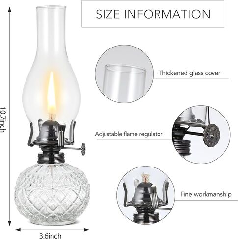 Rustic Large Oil Lamp Vintage Glass Kerosene Lamp Antique Oil Lamps for Indoor Use Emergency Lighting Decor Hurricane Lamp with Black Metal Regulator Chamber Oil Lantern in Kuwait