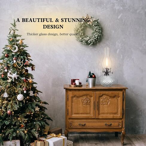 Rustic Large Oil Lamp Vintage Glass Kerosene Lamp Antique Oil Lamps for Indoor Use Emergency Lighting Decor Hurricane Lamp with Black Metal Regulator Chamber Oil Lantern in Kuwait