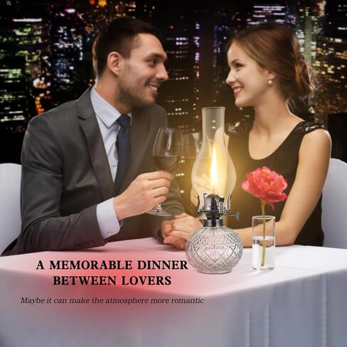 Rustic Large Oil Lamp Vintage Glass Kerosene Lamp Antique Oil Lamps for Indoor Use Emergency Lighting Decor Hurricane Lamp with Black Metal Regulator Chamber Oil Lantern in Kuwait