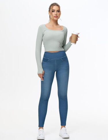 THE GYM PEOPLE Women's High Waisted Jeggings Pants Stretchy Tummy Control Skinny Jean Leggings with Pockets in Saudi Arabia