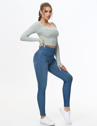 THE GYM PEOPLE Women's High Waisted Jeggings Pants Stretchy Tummy Control Skinny Jean Leggings with Pockets in Saudi Arabia