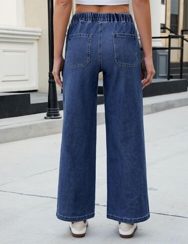 luvamia Wide Leg Jeans Woman High Waisted Trendy Pull On Elastic Waist Drawstring Stretchy Denim Jean Pants with Pockets in Kuwait