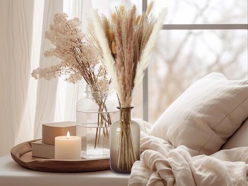 100 سيقان مجففة بامباس العشب ، بوهو جدول ديكور طاولة القصب الطبيعي phragmites العشب ، عشب بامباس كبير ، باقة زهور ذيول الأرنب لترتيبات الزفاف الزفاف in Kuwait