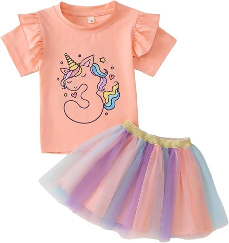 Sofeon Toddler Baby Girl Unicorn Onderfit Outfit 1st/2nd/3rd/4th/5th T-Shirt Colorful Tutu Chils Kids Smash Outfit in Kuwait