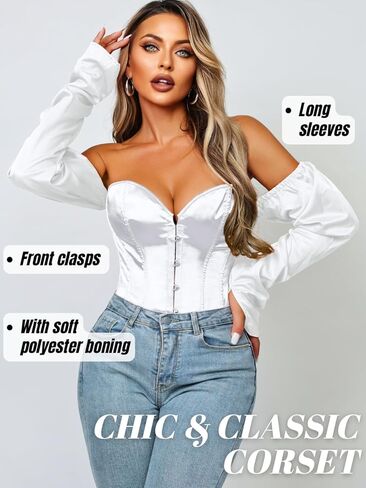 Kaei&Shi Long Sleeve Corset Tops,Off The Shoulder Overbust Corsets Top,Women Strapless Renaissance Costume in Kuwait
