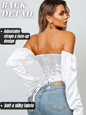 Kaei&Shi Long Sleeve Corset Tops,Off The Shoulder Overbust Corsets Top,Women Strapless Renaissance Costume in Kuwait