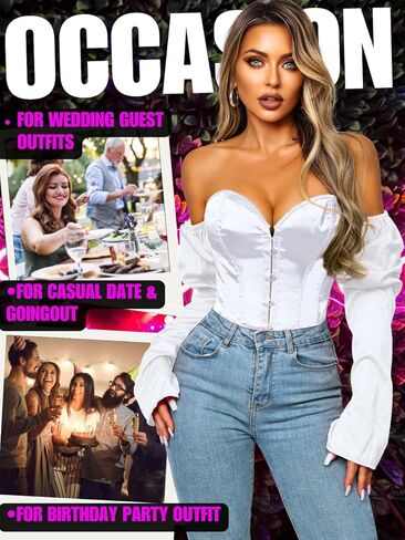 Kaei&Shi Long Sleeve Corset Tops,Off The Shoulder Overbust Corsets Top,Women Strapless Renaissance Costume in Kuwait