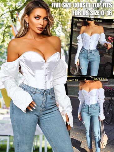 Kaei&Shi Long Sleeve Corset Tops,Off The Shoulder Overbust Corsets Top,Women Strapless Renaissance Costume in Kuwait