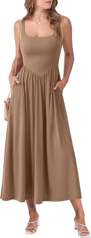ANRABESS Sundresses for Women 2025 Summer Casual Sleeveless Square Neck Smocked Flowy Beach Vacation Midi Dress with Pockets in Saudi Arabia