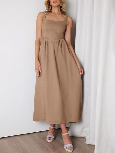 ANRABESS Sundresses for Women 2025 Summer Casual Sleeveless Square Neck Smocked Flowy Beach Vacation Midi Dress with Pockets in Saudi Arabia