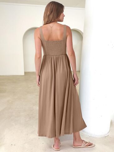 ANRABESS Sundresses for Women 2025 Summer Casual Sleeveless Square Neck Smocked Flowy Beach Vacation Midi Dress with Pockets in Saudi Arabia