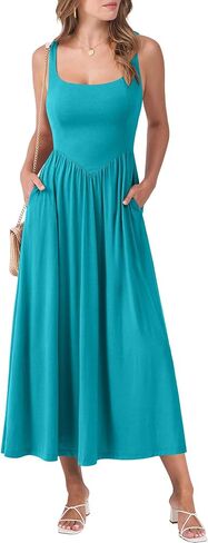 ANRABESS Sundresses for Women 2025 Summer Casual Sleeveless Square Neck Smocked Flowy Beach Vacation Midi Dress with Pockets in Saudi Arabia