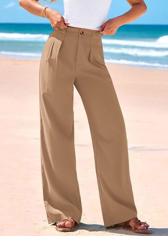 KIRUNDO Wide Leg Dress Pants for Women High Waisted Office Work Trousers Business Casual Slacks Button Flowy Palazzo Pant in Kuwait