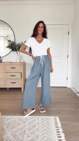 Athlisan Womens Baggy Wide Leg Palazzo Pants عرضة سراويل صالة مرنة مرنة مع جيوب in Kuwait