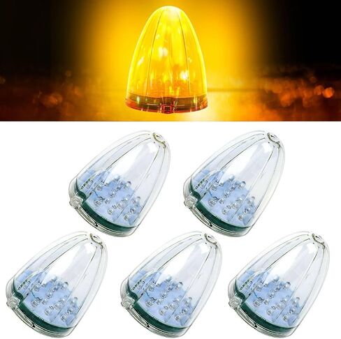 5 PCS 17 LED Cab Roof Clearance Marker Light Front Top Amber Lamps Fit for Kenworth Peterbilt Freightliner Mack Heavy Duty Trucks (Amber Lens Amber Light) in Kuwait