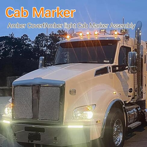 5 PCS 17 LED Cab Roof Clearance Marker Light Front Top Amber Lamps Fit for Kenworth Peterbilt Freightliner Mack Heavy Duty Trucks (Amber Lens Amber Light) in Kuwait