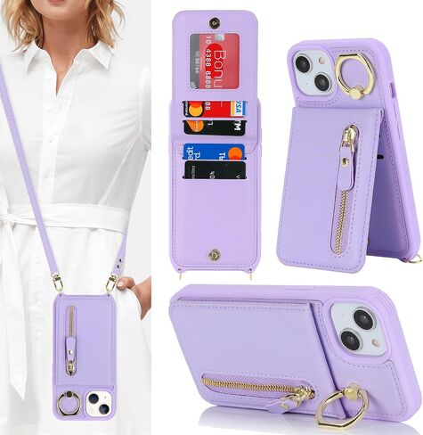 iPhone 14 Plus Wallet case for Women, iPhone 14 Plus Phone Case with Card Holder Strap Credit Card Slots Crossbody with Kickstand Zipper Case for iPhone14Plus - White Leopard in Saudi Arabia