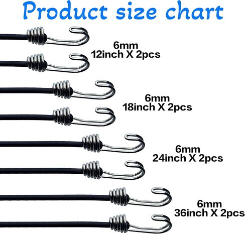 Bungee Cords with Hooks - 6mm Small Bungee Cords, 8-Piece Set - Black, White, & Multi-Color Options for Outdoor, Camping, and Storage (Mix-Colors, 6mm 8piece Set) in Saudi Arabia