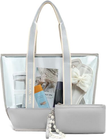 LONG VACATION Beach Bags for Women, PVC Travel Tote Waterproof Sandproof, Beach Bag with Zipper, Iridescent Beach Tote Bag in Saudi Arabia