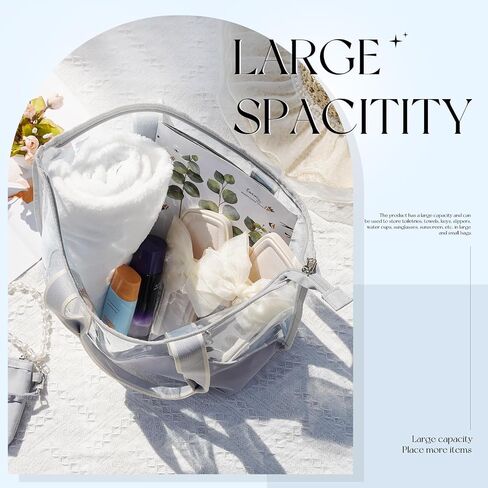 LONG VACATION Beach Bags for Women, PVC Travel Tote Waterproof Sandproof, Beach Bag with Zipper, Iridescent Beach Tote Bag in Saudi Arabia