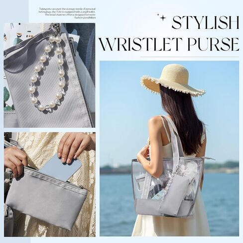 LONG VACATION Beach Bags for Women, PVC Travel Tote Waterproof Sandproof, Beach Bag with Zipper, Iridescent Beach Tote Bag in Saudi Arabia