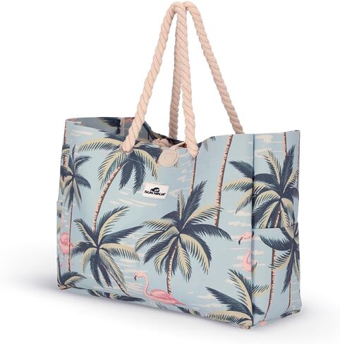 SUN NINJA XL Canvas Beach Tote Bag - Water-Resistant with Pockets - Large Pool Summer Tote, Cute Travel Beach Bag in Kuwait