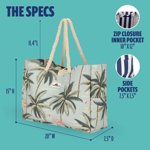 SUN NINJA XL Canvas Beach Tote Bag - Water-Resistant with Pockets - Large Pool Summer Tote, Cute Travel Beach Bag in Kuwait