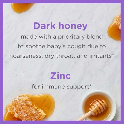 Zarbee's Baby Honey Cough Syrup + Immune for Babies 12-24 Months, Safe & Effective Cough Syrup with Soothing Dark Honey & Zinc for Immune Support*, Drug & Alcohol-Free, Grape, 2 fl. Oz in Kuwait