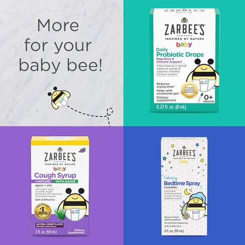 Zarbee's Baby Honey Cough Syrup + Immune for Babies 12-24 Months, Safe & Effective Cough Syrup with Soothing Dark Honey & Zinc for Immune Support*, Drug & Alcohol-Free, Grape, 2 fl. Oz in Kuwait