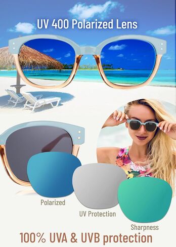 Leafael Polarized Sunglasses Women's Trendy Two Tone Design, UV400 100% Protection, Retro Square Frame, Lifestyle & Active in Saudi Arabia