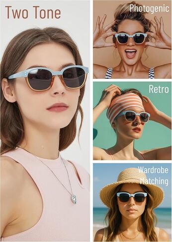 Leafael Polarized Sunglasses Women's Trendy Two Tone Design, UV400 100% Protection, Retro Square Frame, Lifestyle & Active in Saudi Arabia