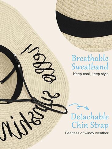 Floppy Beach Hats for Women Straw Sun Hat Foldable Wide Brim Embroidered Roll up for Summer Honeymoon Vacation Travel UPF 50+ in Kuwait
