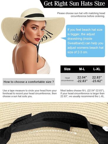 Floppy Beach Hats for Women Straw Sun Hat Foldable Wide Brim Embroidered Roll up for Summer Honeymoon Vacation Travel UPF 50+ in Kuwait
