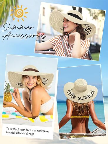 Floppy Beach Hats for Women Straw Sun Hat Foldable Wide Brim Embroidered Roll up for Summer Honeymoon Vacation Travel UPF 50+ in Kuwait