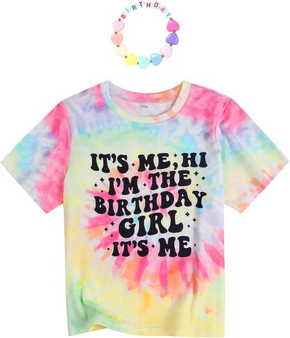 Birthday Girl Shirt with Birthday Letter Beads Bracelet It’S Me Hi I’M The Birthday Short Sleeve Tees 4-12Y in Saudi Arabia