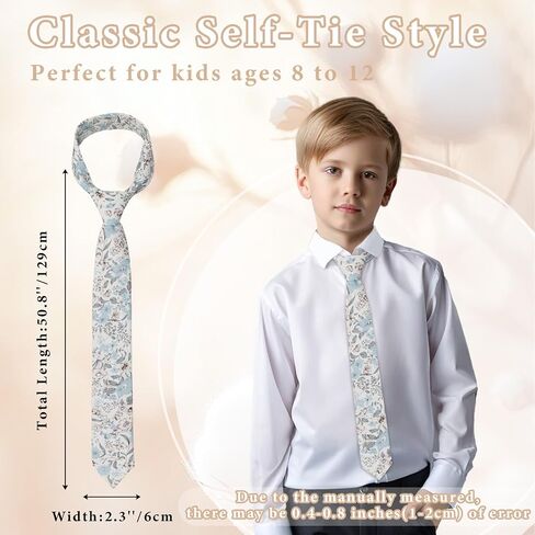 Boys Tie, Floral NeckTie for Children Cotton Kids Ties Self-Tie School Ties for Wedding Graduation Uniform Party in Saudi Arabia