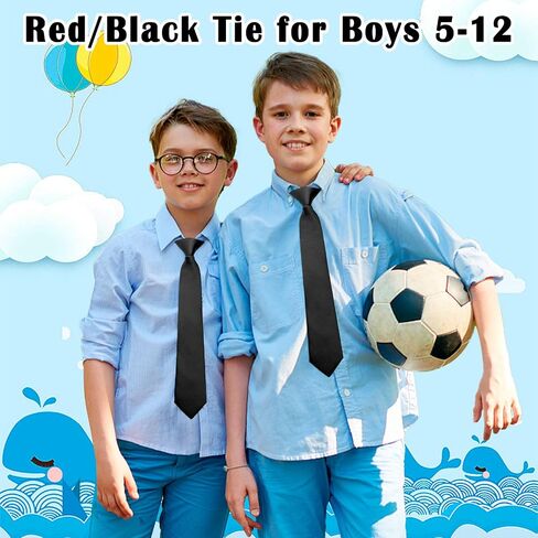 Clip on Ties for Boys Black Red 14" School Solid Color Pre-tied Kids Necktie for Graduation Shirt Uniforms Casual in Saudi Arabia
