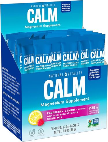 Natural Vitality Calm, Magnesium Citrate Supplement, Anti-Stress Drink Mix Powder - Gluten Free, Vegan, & Non-GMO, Raspberry Lemon, 0.12 oz, 30 Packets in Saudi Arabia
