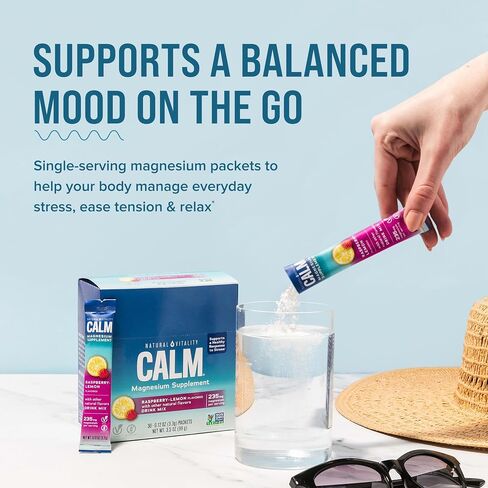 Natural Vitality Calm, Magnesium Citrate Supplement, Anti-Stress Drink Mix Powder - Gluten Free, Vegan, & Non-GMO, Raspberry Lemon, 0.12 oz, 30 Packets in Saudi Arabia