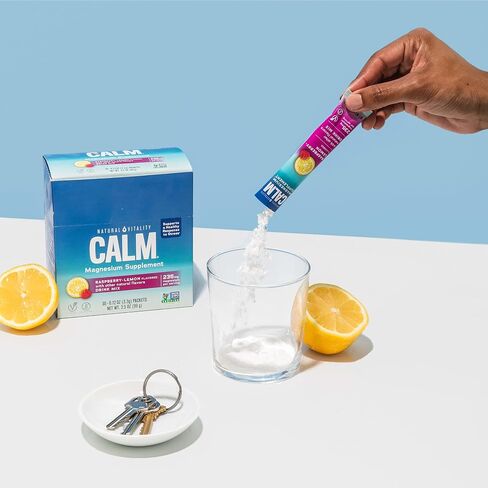 Natural Vitality Calm, Magnesium Citrate Supplement, Anti-Stress Drink Mix Powder - Gluten Free, Vegan, & Non-GMO, Raspberry Lemon, 0.12 oz, 30 Packets in Saudi Arabia