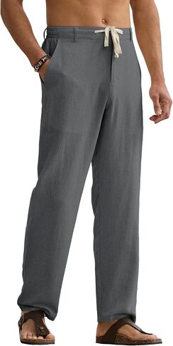 HOTake Men's Linen Pants Casual Beach Summer Vacation Linen Dress Pants Loose Fit in Kuwait