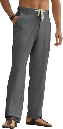 HOTake Men's Linen Pants Casual Beach Summer Vacation Linen Dress Pants Loose Fit in Kuwait