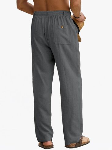 HOTake Men's Linen Pants Casual Beach Summer Vacation Linen Dress Pants Loose Fit in Kuwait