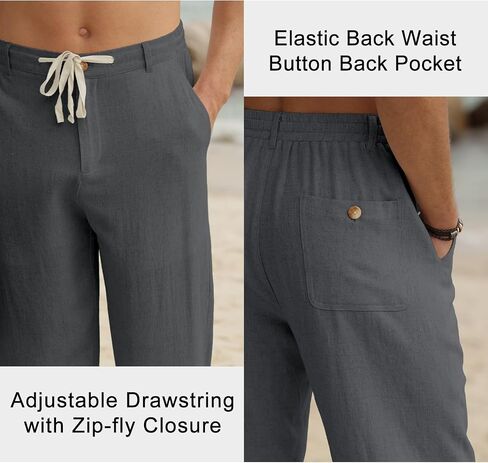 HOTake Men's Linen Pants Casual Beach Summer Vacation Linen Dress Pants Loose Fit in Kuwait