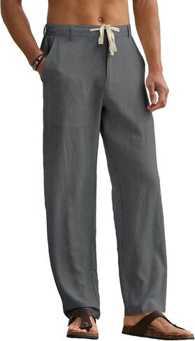 HOTake Men's Linen Pants Casual Beach Summer Vacation Linen Dress Pants Loose Fit in Kuwait