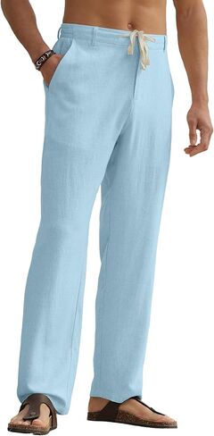 HOTake Men's Linen Pants Casual Beach Summer Vacation Linen Dress Pants Loose Fit in Kuwait