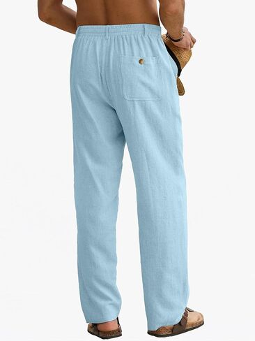 HOTake Men's Linen Pants Casual Beach Summer Vacation Linen Dress Pants Loose Fit in Kuwait